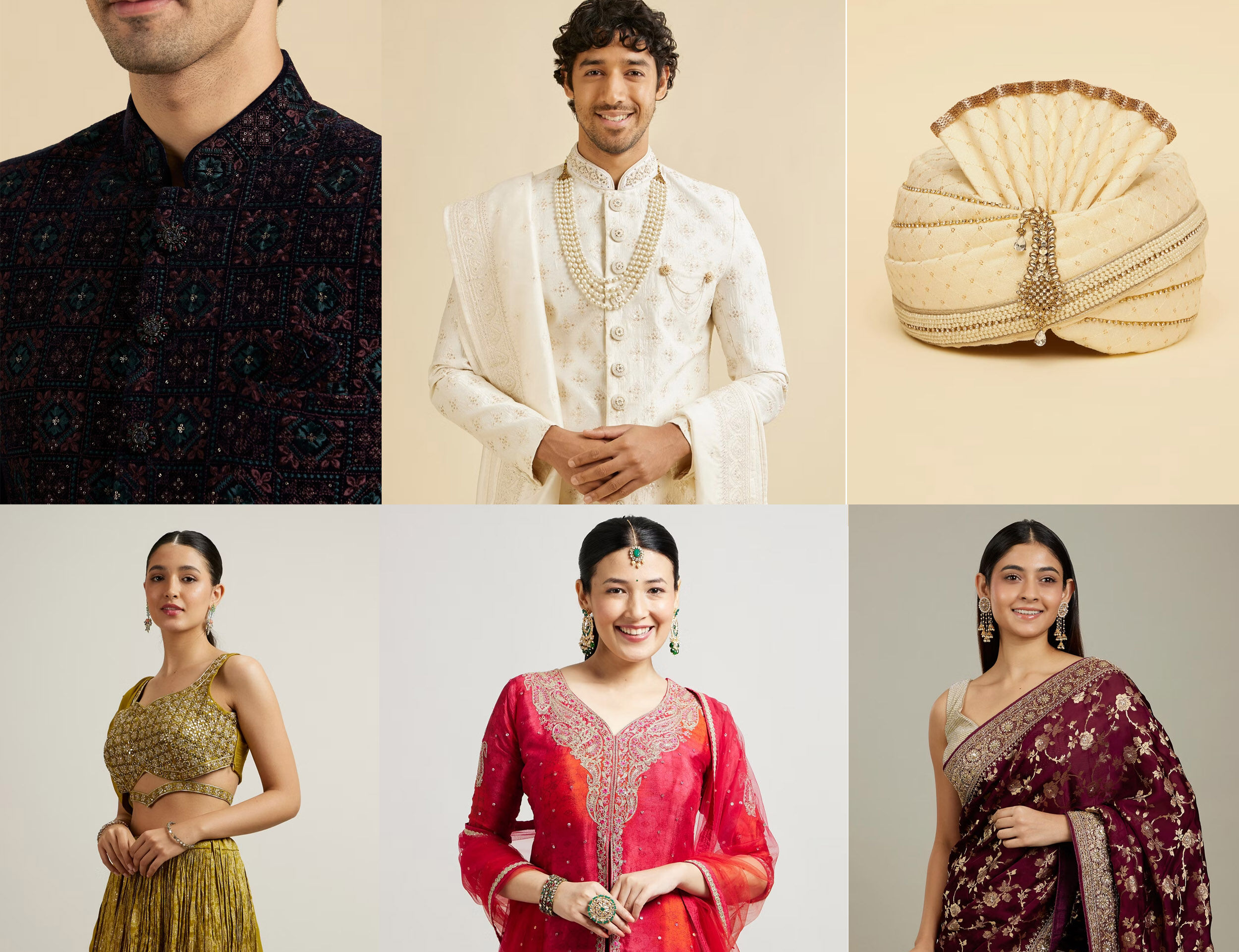 Traditional wedding attire essentials—kurta, safa, lehenga, and sarees—packed for a destination wedding.